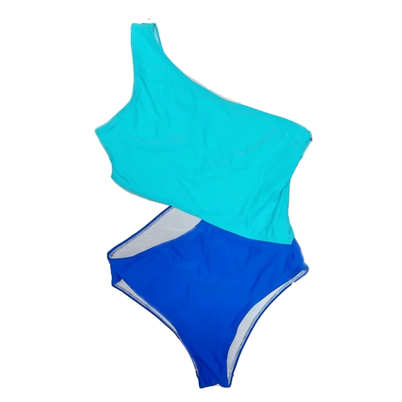 NWT SweatyRocks Women's XL Colorblock One Shoulder Cutout One Piece Swimsuit - Picture 2 of 5